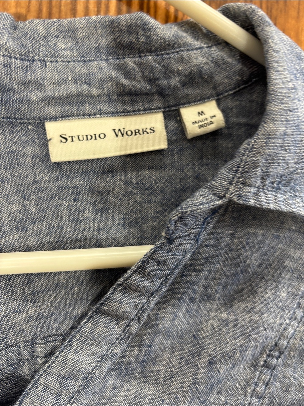 Studio Works Blue Button-Down Chambray Shirt - Picture 2 of 5